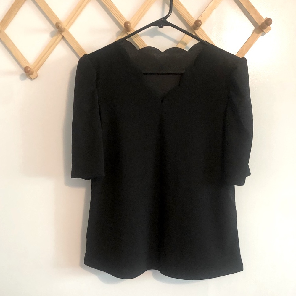 Black Blouse w/ Scalloped Neckline